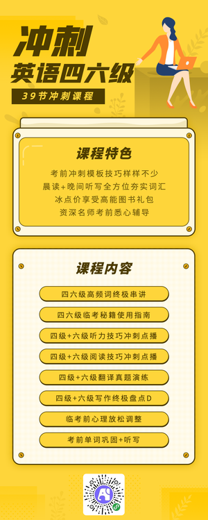 简约英语四六级考试教育培训课程长图
