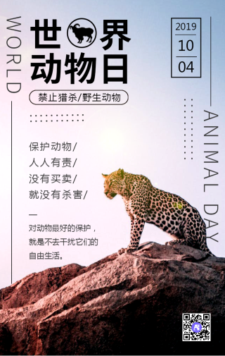 创意大气简约世界动物日手机海报