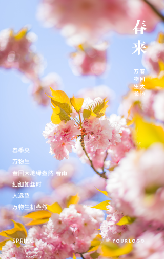 文艺清新唯美春季鲜花盛开手机海报