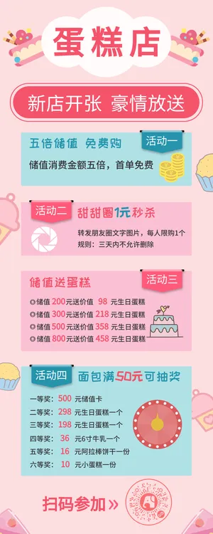 简约清新蛋糕店新店开张营销长图