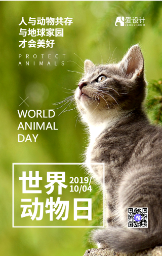文艺清新大气世界动物日宣传手机海报