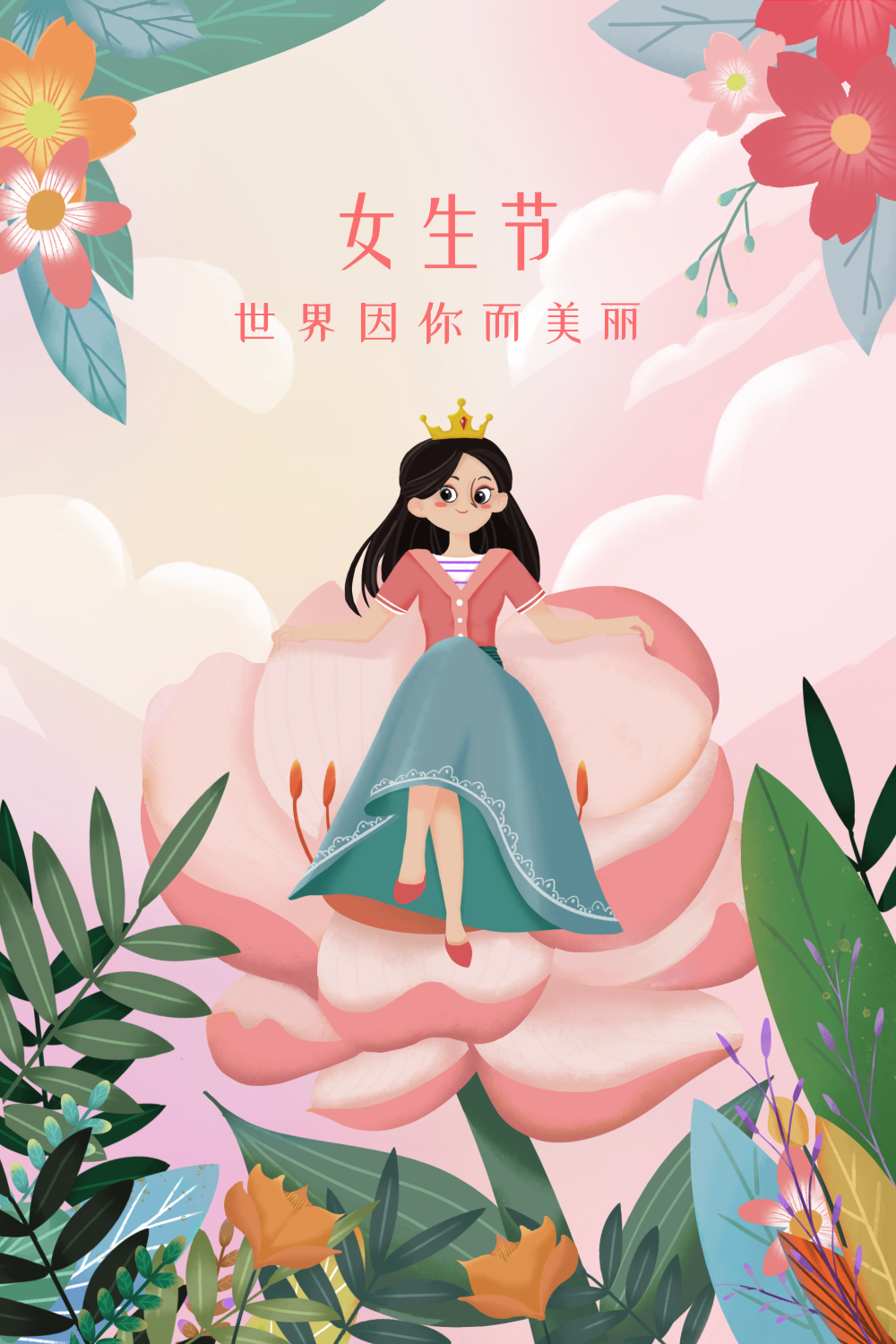 文艺清新女生节插画海报