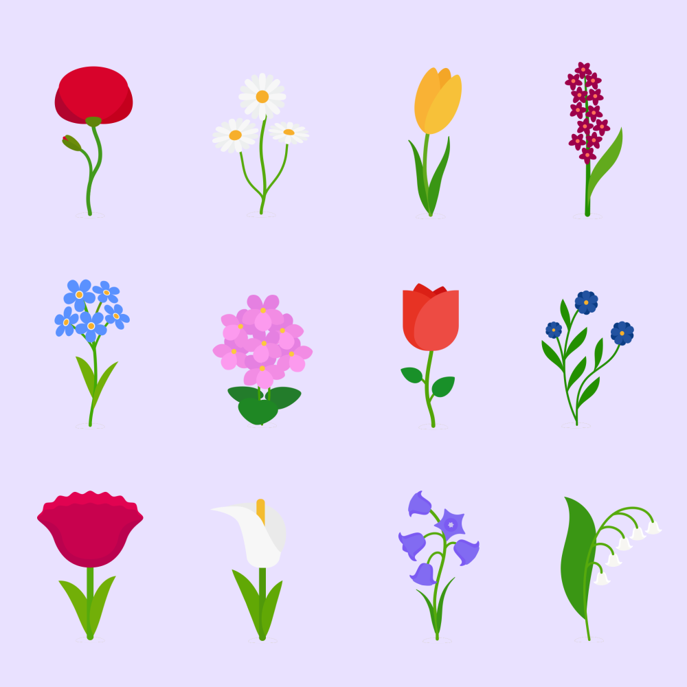 扁平花卉植物插画素材