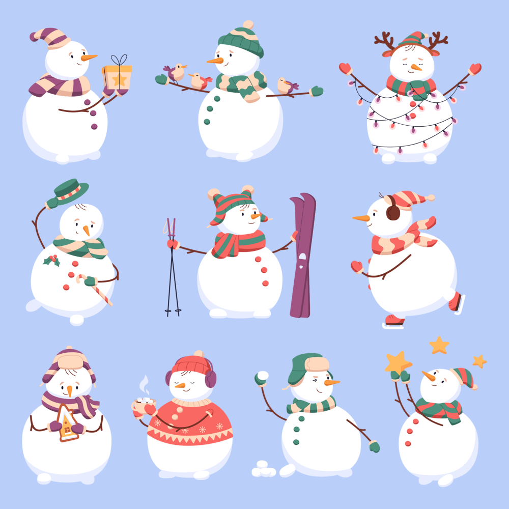 扁平风圣诞节雪人插画素材