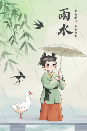 中国风水墨节气雨水插画海报