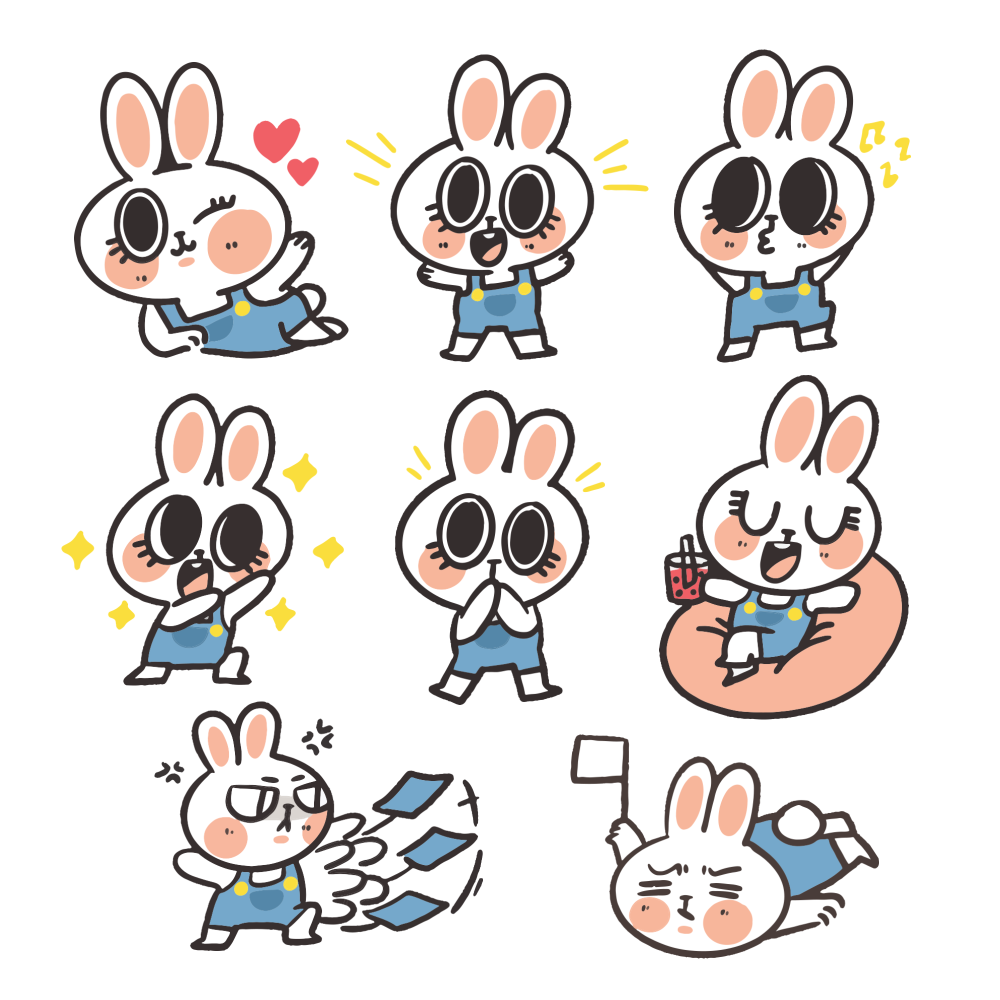 卡通可爱兔子表情插画贴纸