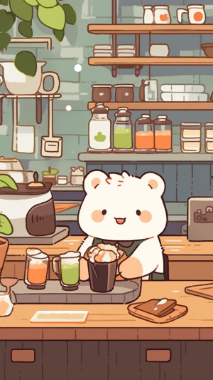 可爱卡通小熊咖啡店手机壁纸
