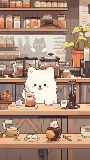 可爱卡通小熊咖啡店手机壁纸
