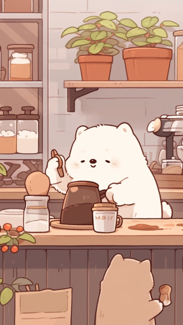 爱卡通小熊咖啡店手机壁纸可