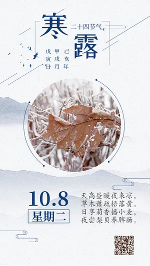 水墨风二十四节气寒露每日一签
