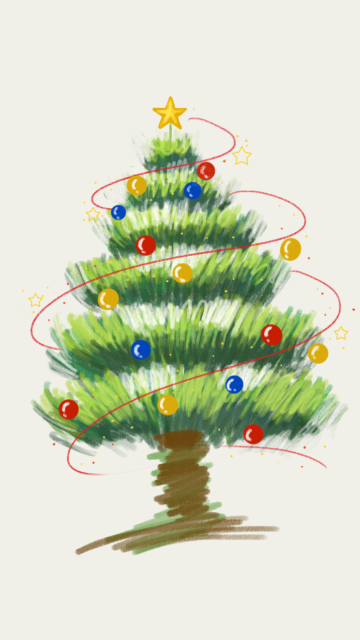 手绘圣诞树插画手机壁纸