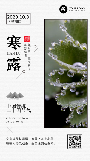 简约中国风二十四节气之寒露手机海报