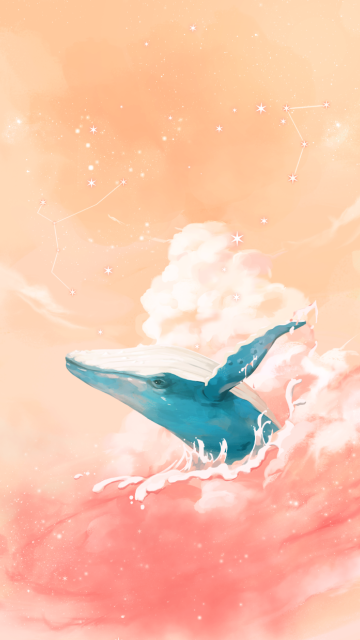 浪漫天空日系手绘风海豚壁纸