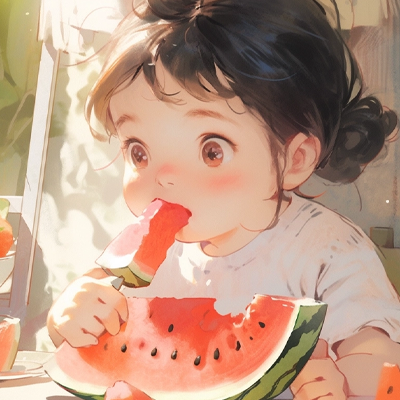 可爱女孩吃西瓜头像