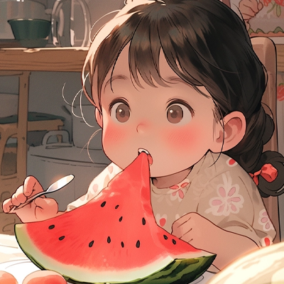可爱女孩吃西瓜头像