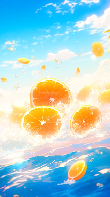 夏天蓝色海洋橙子手机壁纸