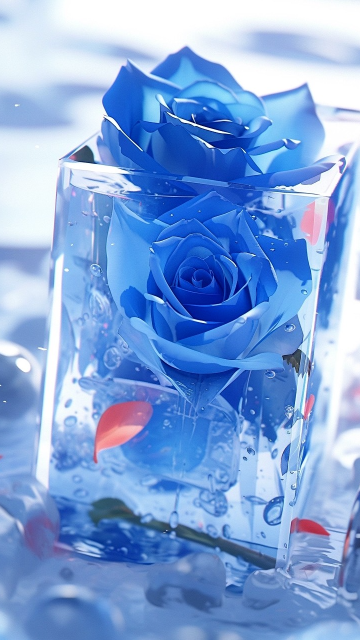 蓝色冰块玫瑰情绪风手机壁纸