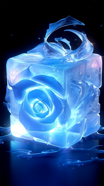 蓝色冰块玫瑰情绪风手机壁纸