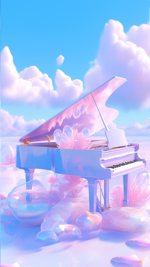 钢琴梦幻插画手机壁纸