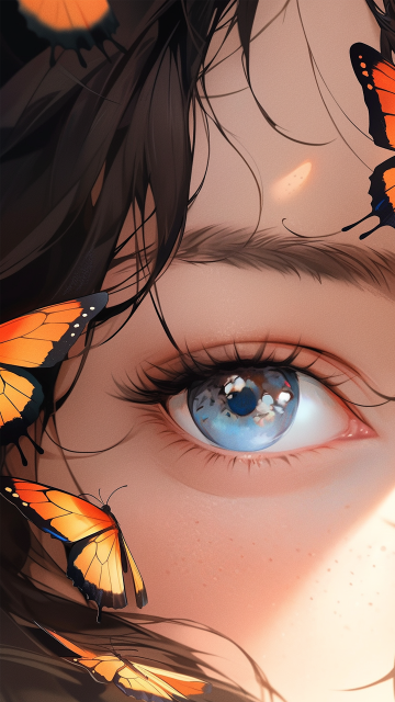 蝴蝶女孩眼睛手机壁纸