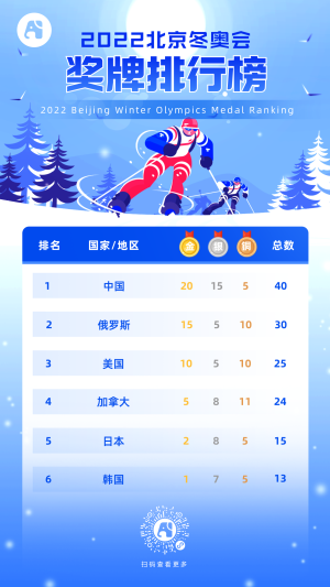 简约滑雪场景插画北京冬奥会奖牌榜手机海报