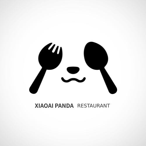 简约黑白熊猫餐具餐厅主题图形logo