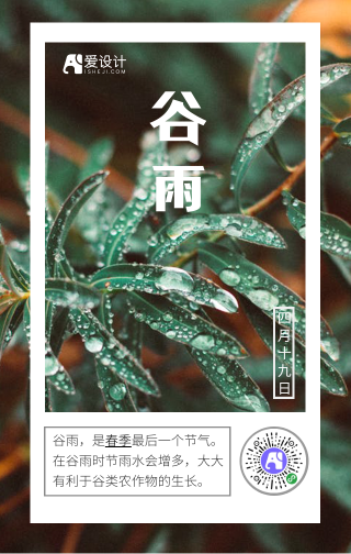 简约文艺谷雨二十四节气手机海报