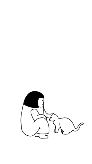 黑白可爱小人撸猫插画手机壁纸