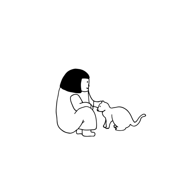 黑白可爱小人撸猫插画朋友圈封面图