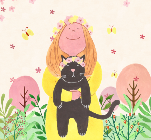 可爱女孩猫咪插画春天朋友圈封面图