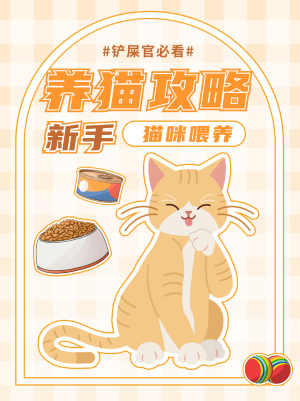 黄色卡通手绘养猫小红书封面新媒体运营