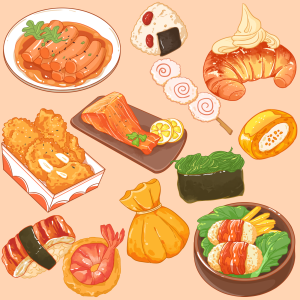 描边韩餐餐饮美食插画素材