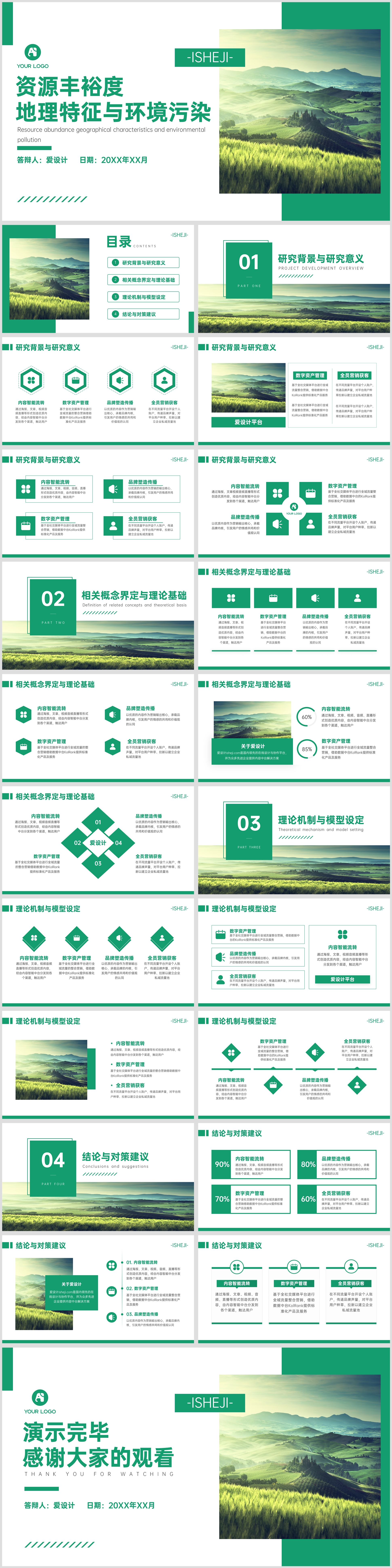 绿色简约自然清新环保地理教学PPT模板