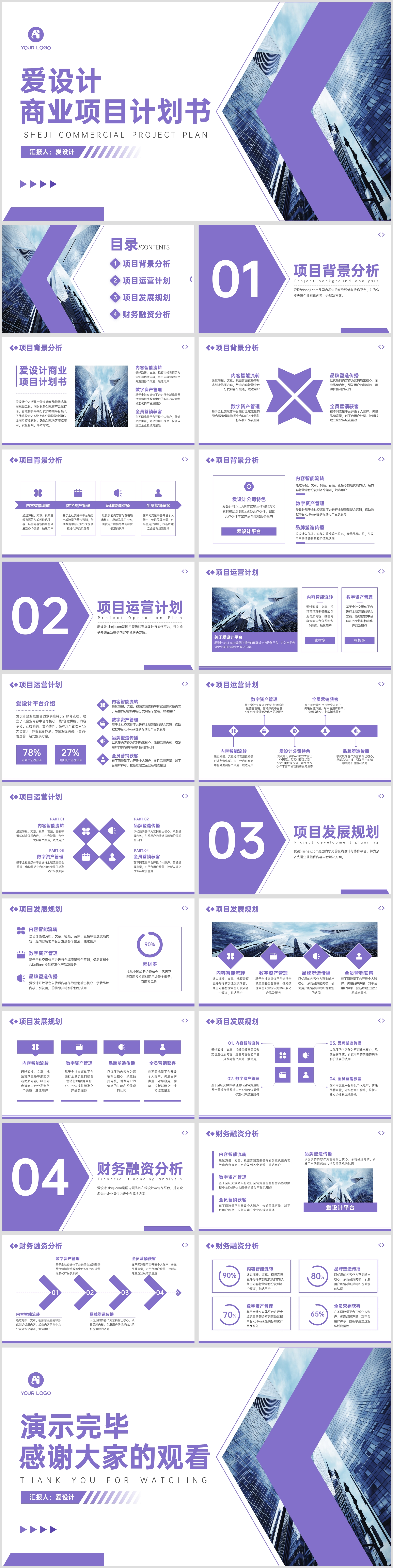 紫色简约商业项目计划书PPT模板