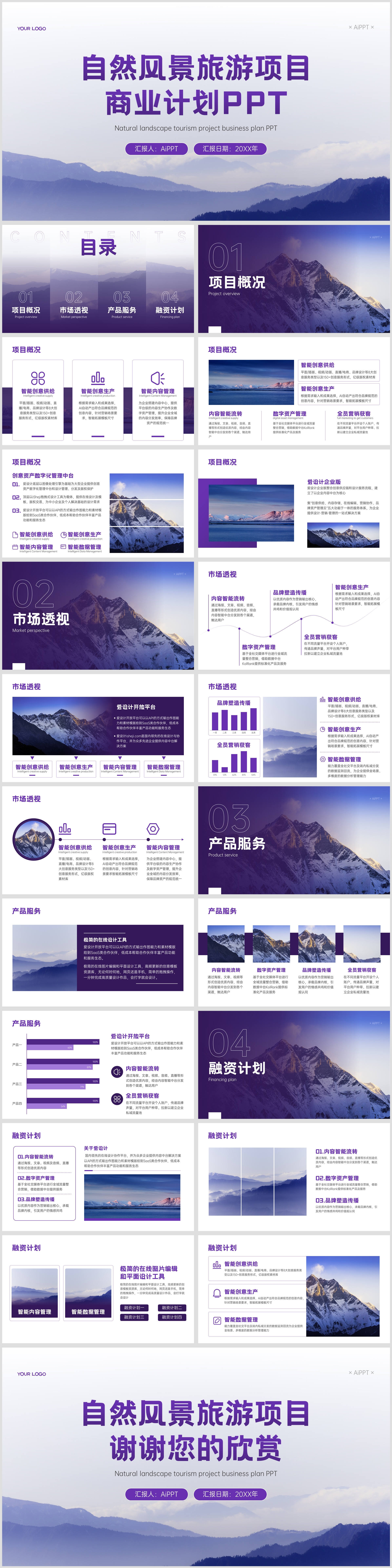 紫色简约商务风旅游项目商业计划PPT模板